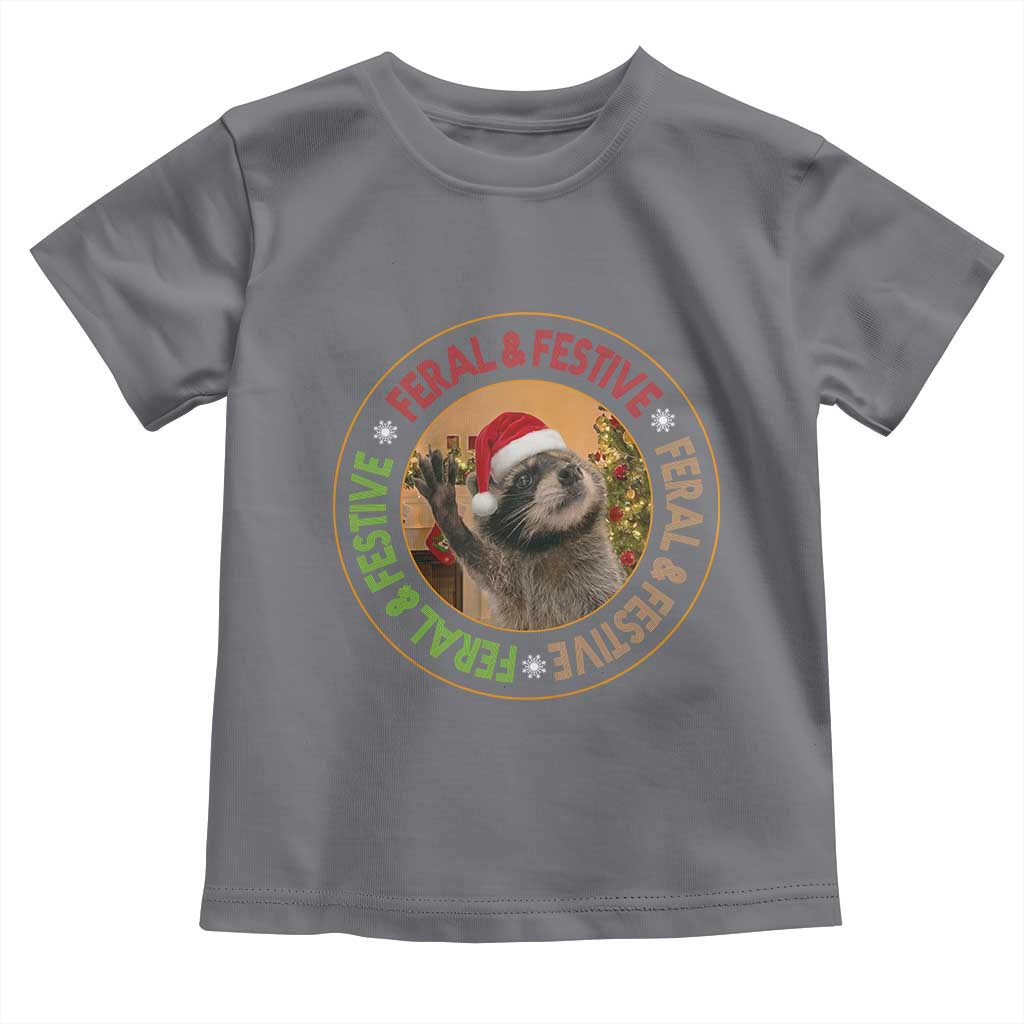 Funny Christmas Pedro The Racoon Toddler T Shirt Feral And Festive Xmas Santa Trash Panda TS11 Charcoal Print Your Wear
