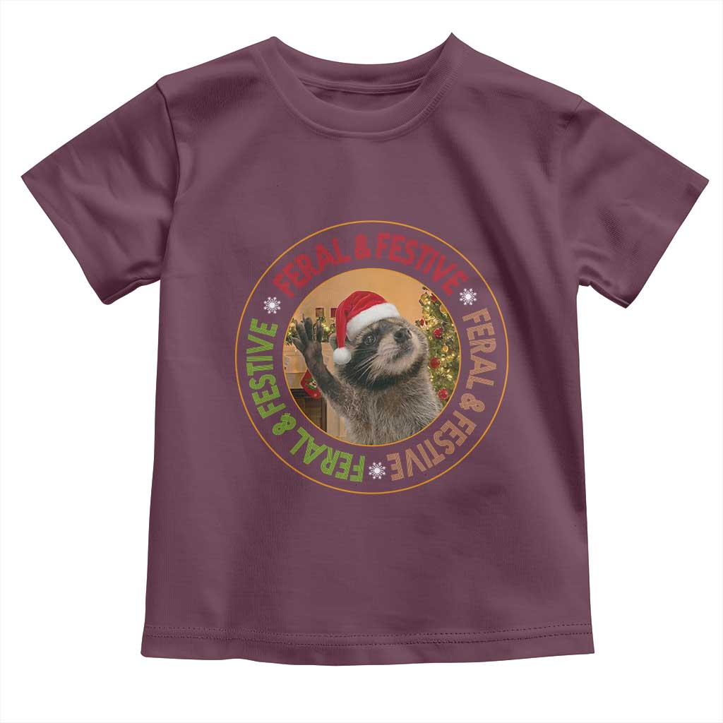 Funny Christmas Pedro The Racoon Toddler T Shirt Feral And Festive Xmas Santa Trash Panda TS11 Maroon Print Your Wear