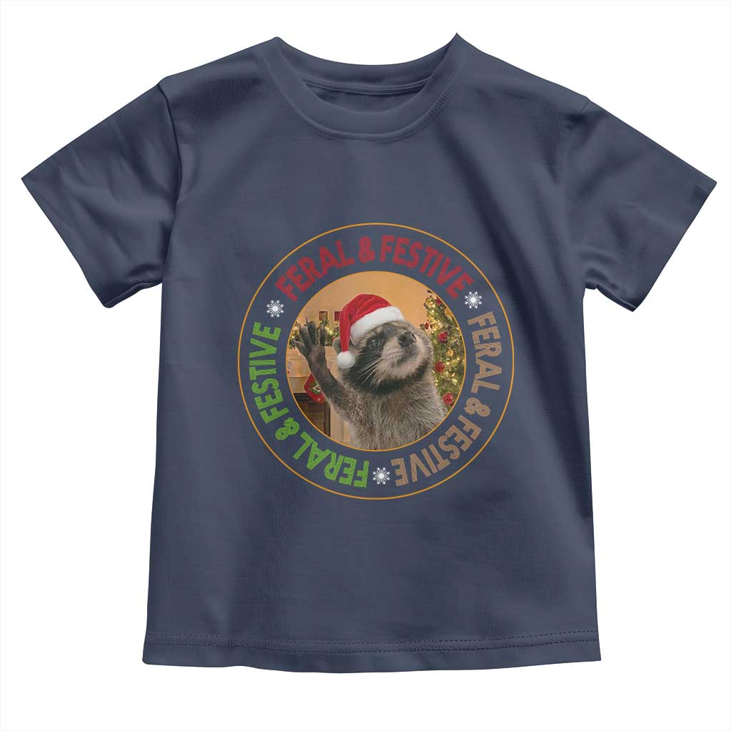 Funny Christmas Pedro The Racoon Toddler T Shirt Feral And Festive Xmas Santa Trash Panda TS11 Navy Print Your Wear