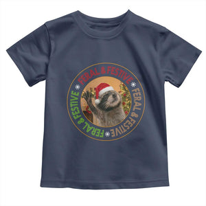 Funny Christmas Pedro The Racoon Toddler T Shirt Feral And Festive Xmas Santa Trash Panda TS11 Navy Print Your Wear