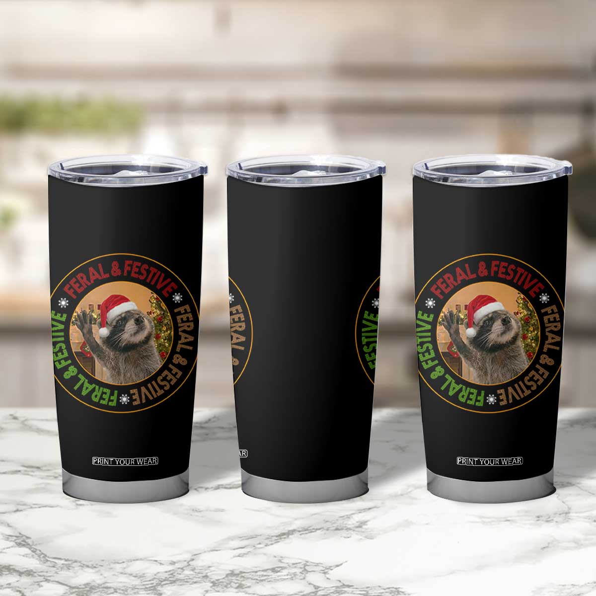 Funny Christmas Pedro The Racoon Tumbler Cup Feral And Festive Xmas Santa Trash Panda TS11 Print Your Wear