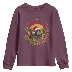 Funny Christmas Pedro The Racoon Youth Sweatshirt Feral And Festive Xmas Santa Trash Panda TS11 Maroon Print Your Wear
