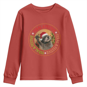 Funny Christmas Pedro The Racoon Youth Sweatshirt Feral And Festive Xmas Santa Trash Panda TS11 Red Print Your Wear