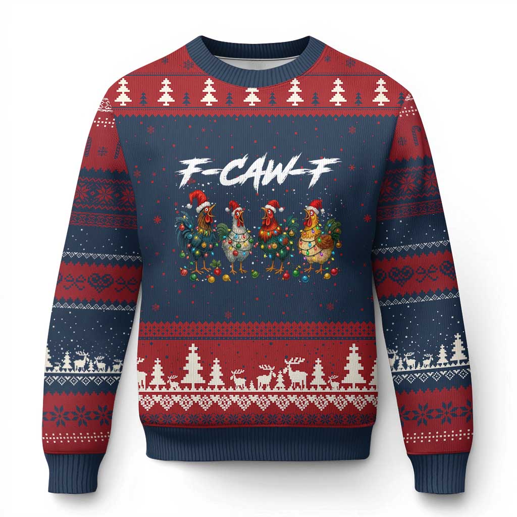 Funny F Caw F Chicken Xmas Ugly Christmas Sweater Xmas Rooster Meme Poultry Farm TS11 Navy Red Print Your Wear