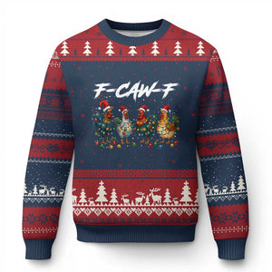 Funny F Caw F Chicken Xmas Ugly Christmas Sweater Xmas Rooster Meme Poultry Farm TS11 Navy Red Print Your Wear