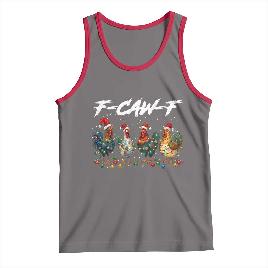 Funny F Caw F Chicken Christmas Tank Top Xmas Rooster Meme Poultry Farm TS11 Deep Heather Red Print Your Wear