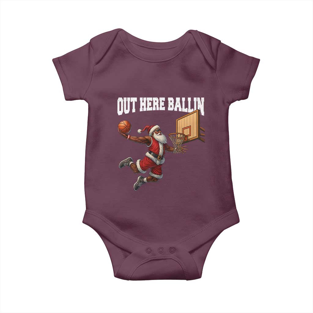 Funny Black Santa Christmas Basketball Baby Onesie Out Here Ballin Xmas Santa Sport TS11 Maroon Print Your Wear