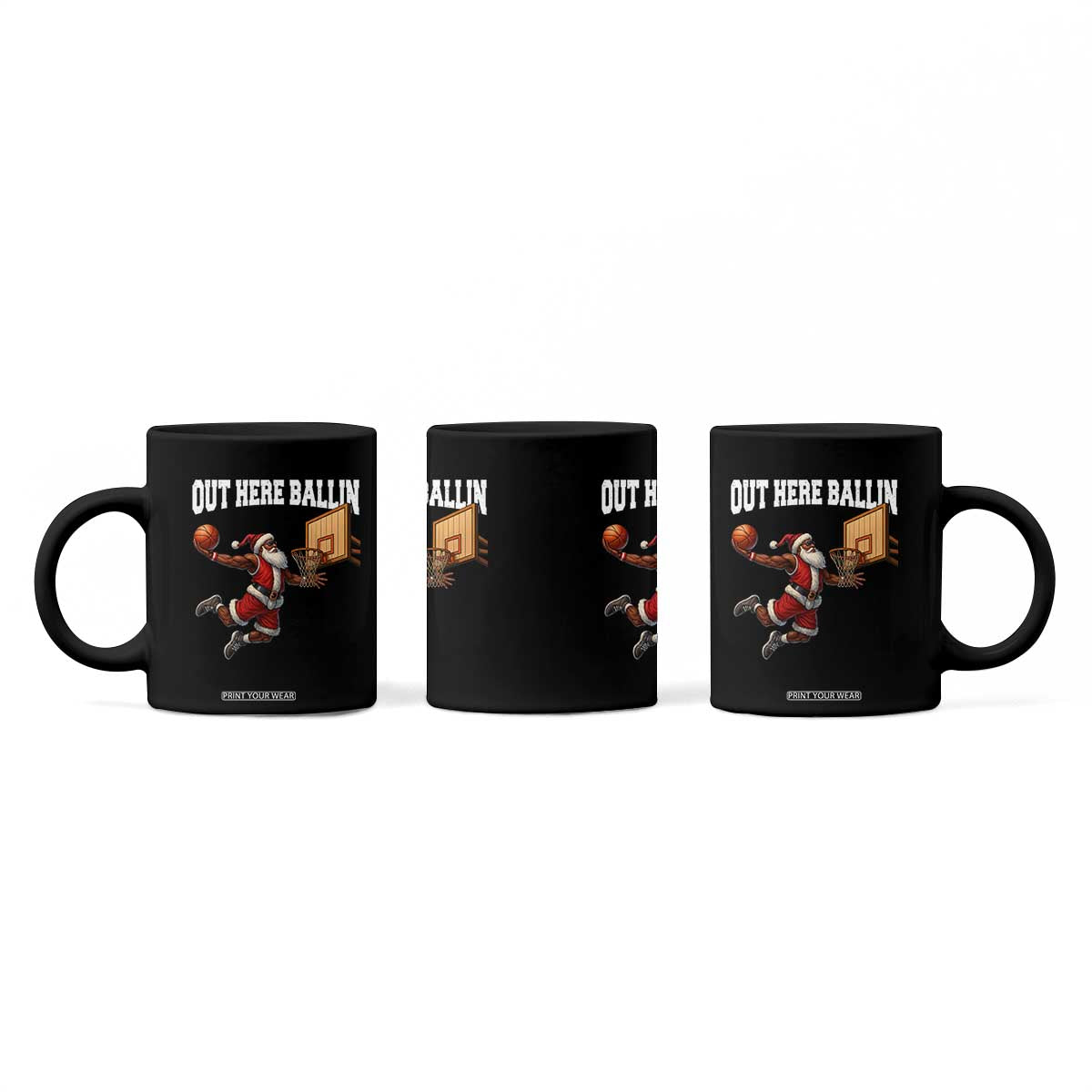 Funny Black Santa Christmas Basketball Coffee Mug Out Here Ballin Xmas Santa Sport TS11 Print Your Wear