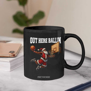 Funny Black Santa Christmas Basketball Coffee Mug Out Here Ballin Xmas Santa Sport TS11 Print Your Wear