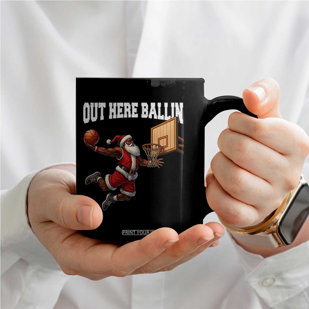 Funny Black Santa Christmas Basketball Coffee Mug Out Here Ballin Xmas Santa Sport TS11 Print Your Wear