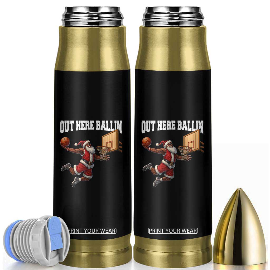 Funny Black Santa Christmas Basketball Bullet Tumbler Out Here Ballin Xmas Santa Sport TS11 Black Print Your Wear