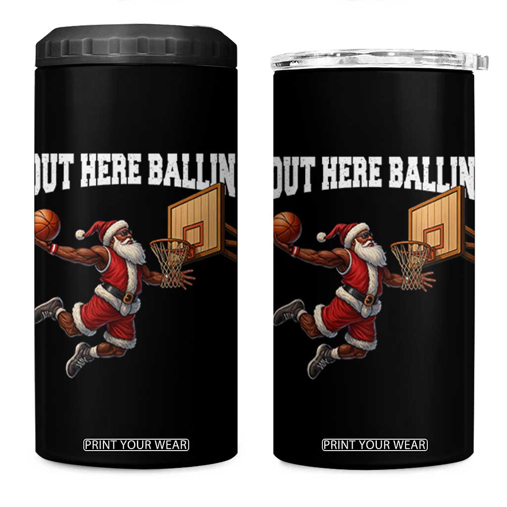 Funny Black Santa Christmas Basketball 4 in 1 Can Cooler Tumbler Out Here Ballin Xmas Santa Sport TS11 One Size: 16 oz Black Print Your Wear