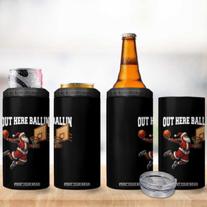 Funny Black Santa Christmas Basketball 4 in 1 Can Cooler Tumbler Out Here Ballin Xmas Santa Sport TS11 Print Your Wear