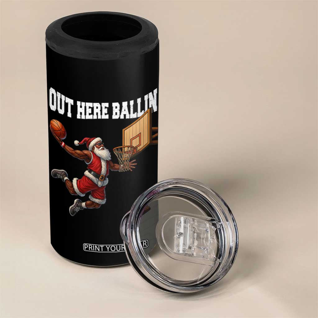 Funny Black Santa Christmas Basketball 4 in 1 Can Cooler Tumbler Out Here Ballin Xmas Santa Sport TS11 Print Your Wear