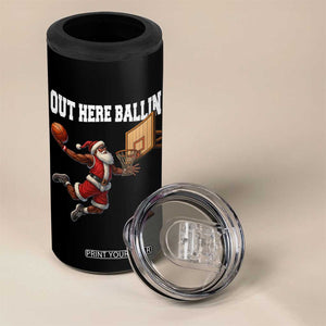 Funny Black Santa Christmas Basketball 4 in 1 Can Cooler Tumbler Out Here Ballin Xmas Santa Sport TS11 Print Your Wear