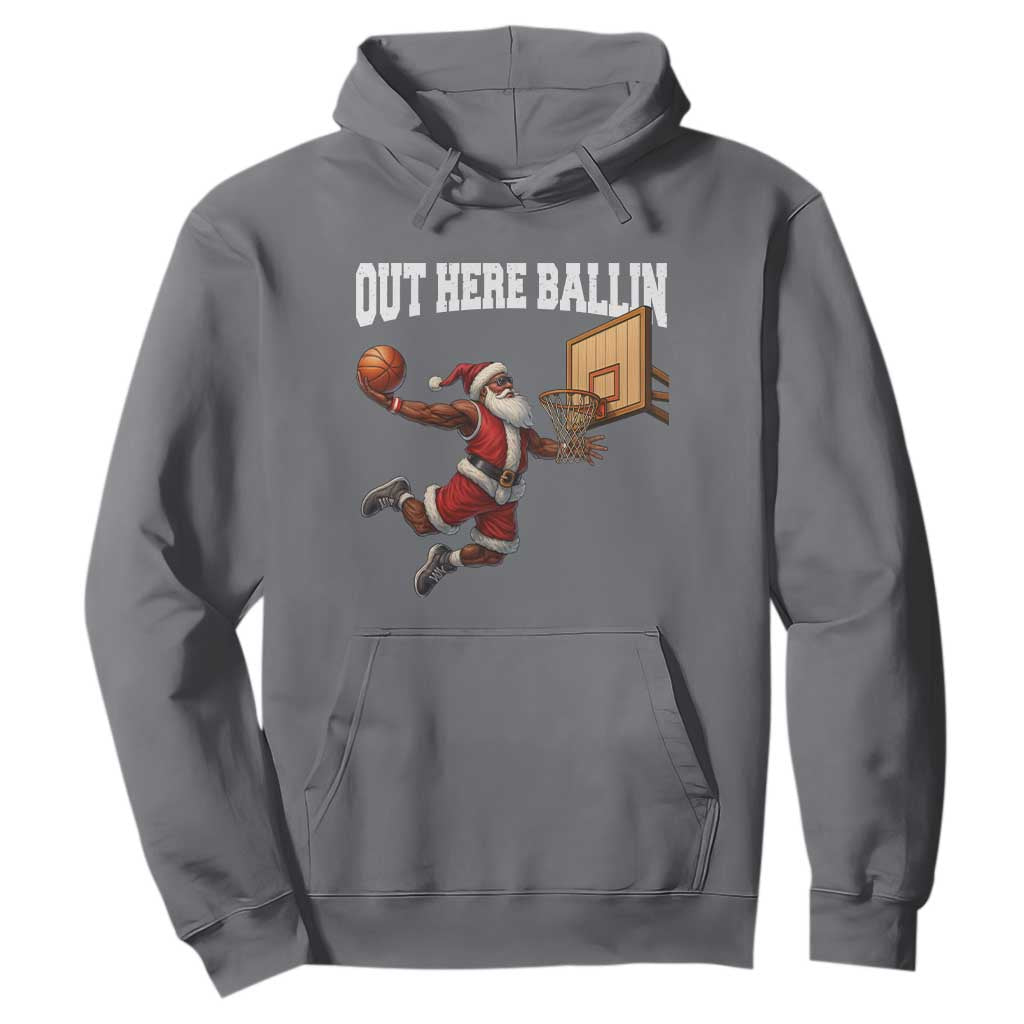 Funny Black Santa Christmas Basketball Hoodie Out Here Ballin Xmas Santa Sport TS11 Charcoal Print Your Wear