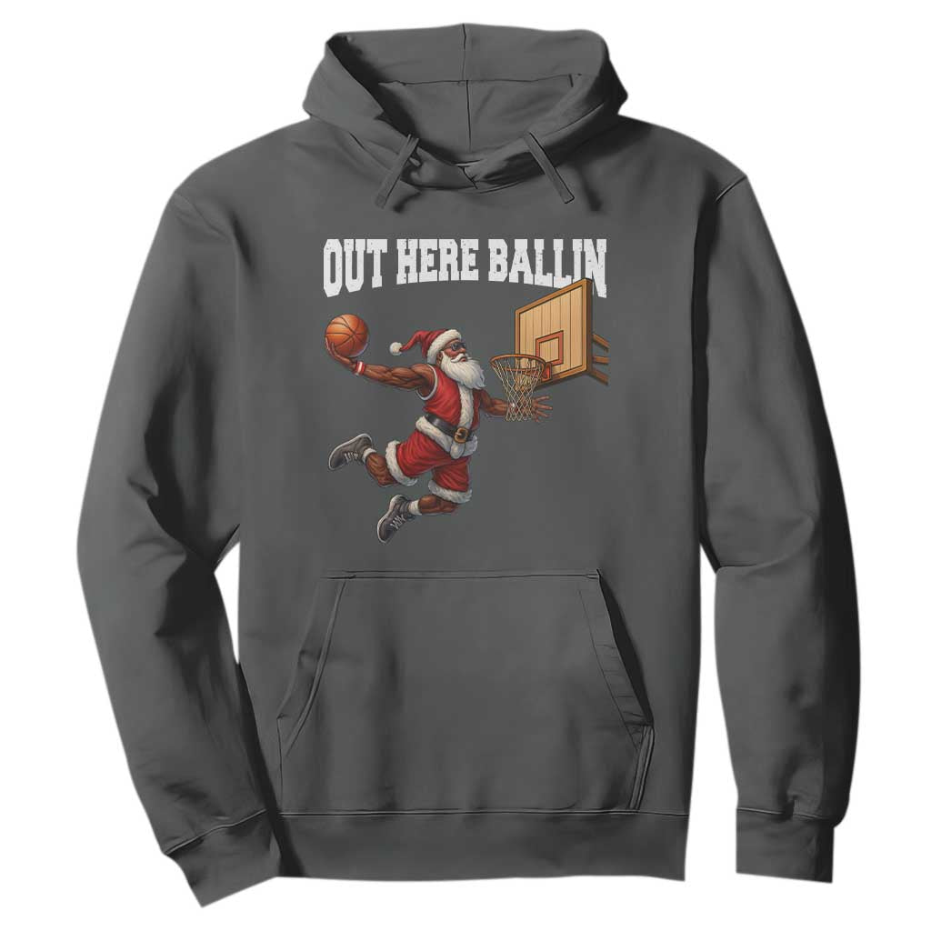 Funny Black Santa Christmas Basketball Hoodie Out Here Ballin Xmas Santa Sport TS11 Dark Heather Print Your Wear