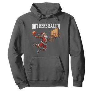 Funny Black Santa Christmas Basketball Hoodie Out Here Ballin Xmas Santa Sport TS11 Dark Heather Print Your Wear