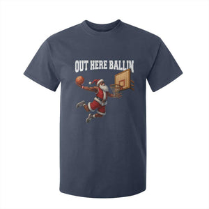 Funny Black Santa Christmas Basketball T Shirt For Kid Out Here Ballin Xmas Santa Sport TS11 Navy Print Your Wear