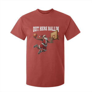 Funny Black Santa Christmas Basketball T Shirt For Kid Out Here Ballin Xmas Santa Sport TS11 Red Print Your Wear