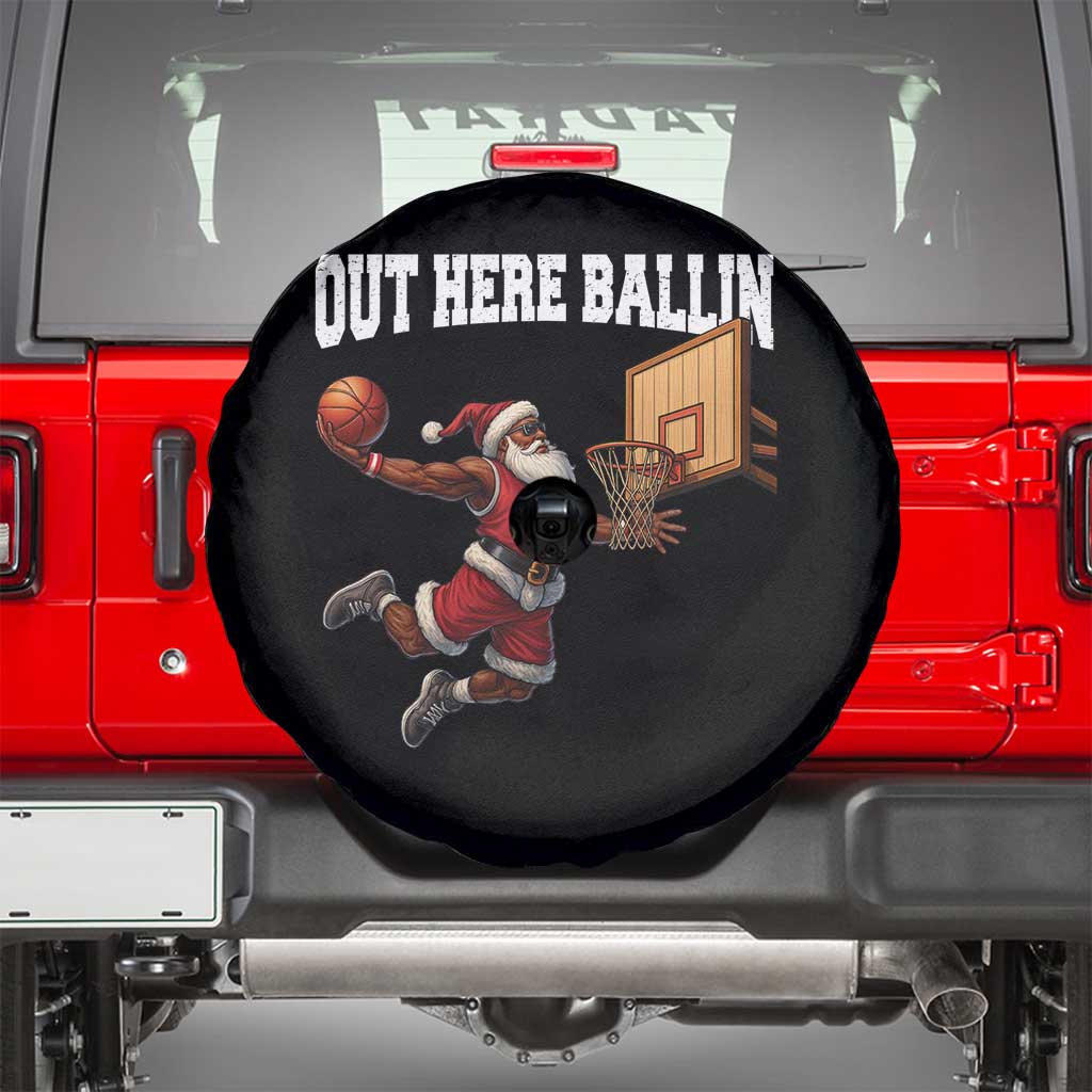 Funny Black Santa Christmas Basketball Spare Tire Cover Out Here Ballin Xmas Santa Sport TS11 Black Print Your Wear