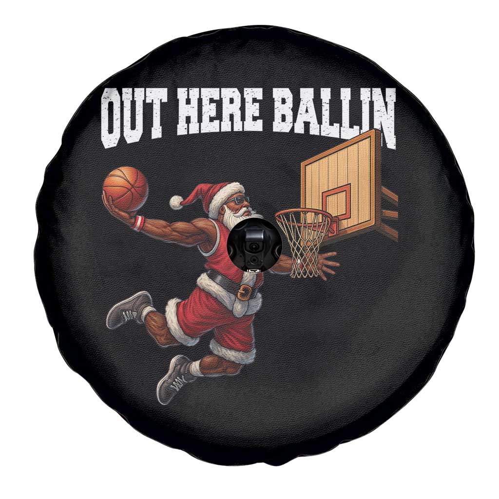 Funny Black Santa Christmas Basketball Spare Tire Cover Out Here Ballin Xmas Santa Sport TS11 Print Your Wear