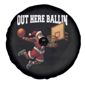 Funny Black Santa Christmas Basketball Spare Tire Cover Out Here Ballin Xmas Santa Sport TS11 Print Your Wear