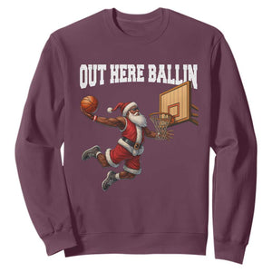 Funny Black Santa Christmas Basketball Sweatshirt Out Here Ballin Xmas Santa Sport TS11 Maroon Print Your Wear