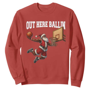 Funny Black Santa Christmas Basketball Sweatshirt Out Here Ballin Xmas Santa Sport TS11 Red Print Your Wear