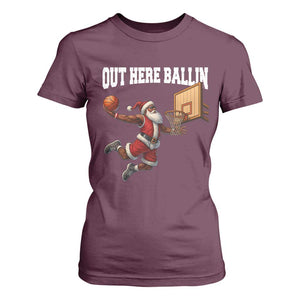 Funny Black Santa Christmas Basketball T Shirt For Women Out Here Ballin Xmas Santa Sport TS11 Maroon Print Your Wear