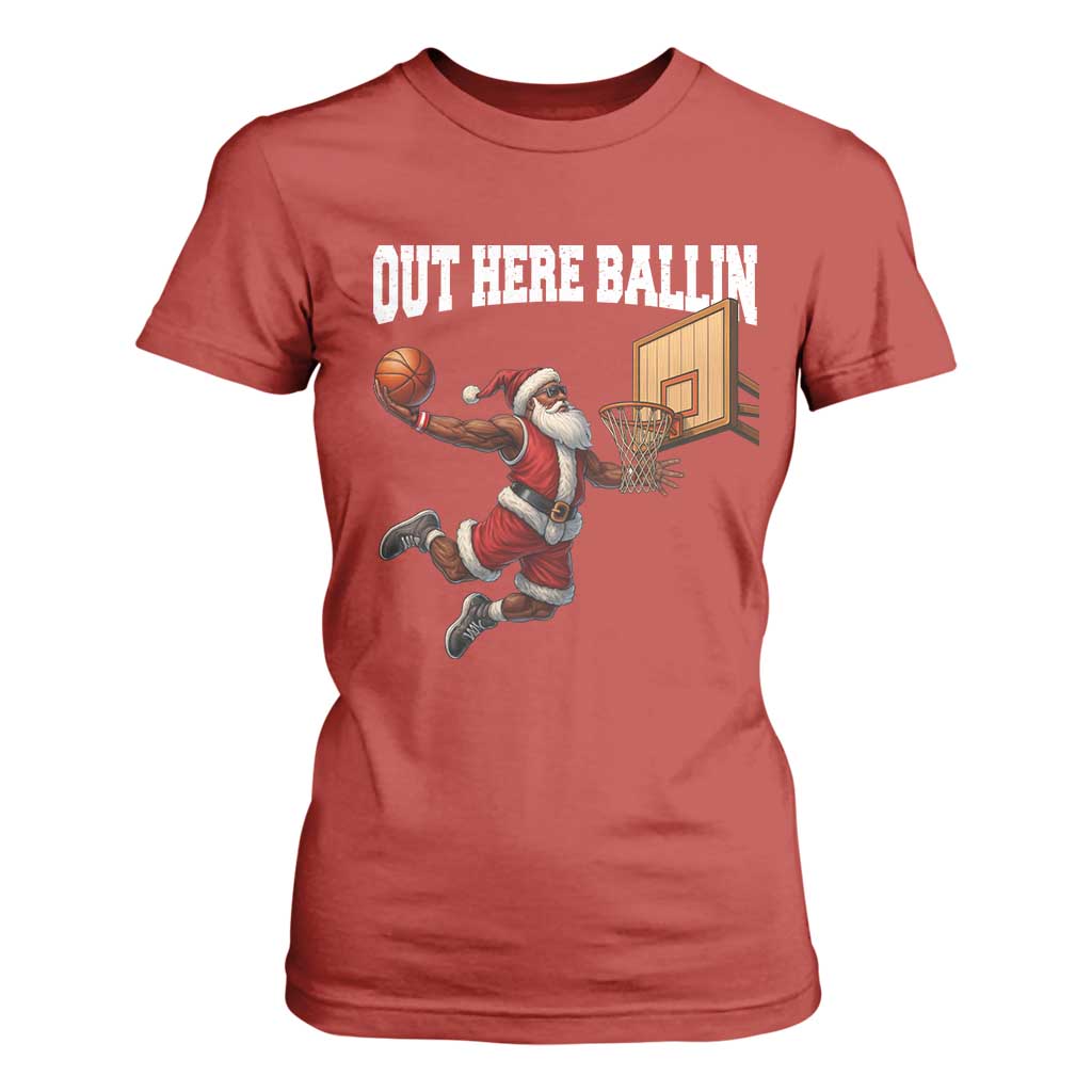 Funny Black Santa Christmas Basketball T Shirt For Women Out Here Ballin Xmas Santa Sport TS11 Red Print Your Wear