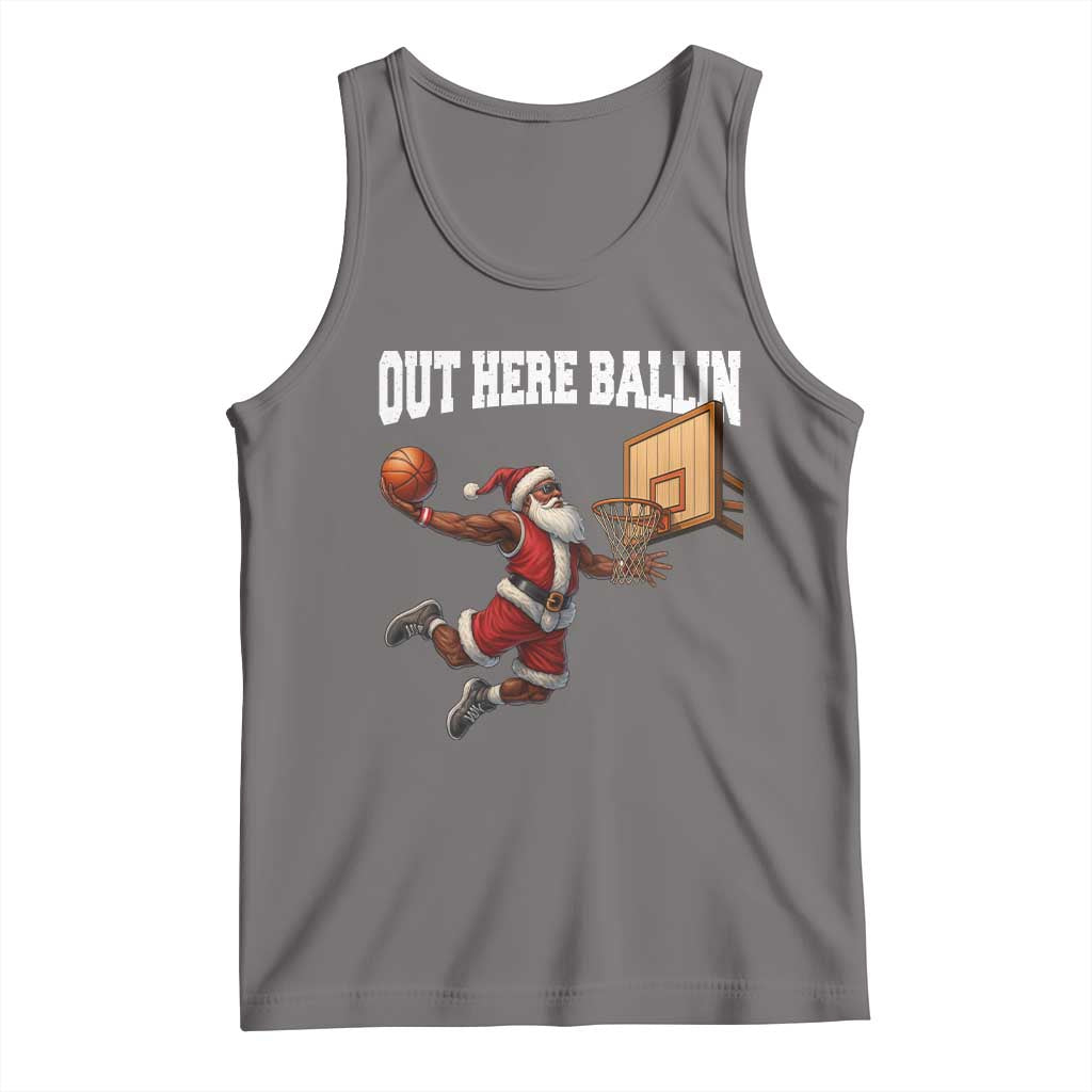 Funny Black Santa Christmas Basketball Tank Top Out Here Ballin Xmas Santa Sport TS11 Deep Heather Print Your Wear