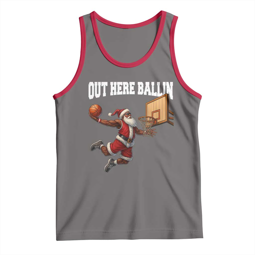 Funny Black Santa Christmas Basketball Tank Top Out Here Ballin Xmas Santa Sport TS11 Deep Heather Red Print Your Wear