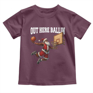 Funny Black Santa Christmas Basketball Toddler T Shirt Out Here Ballin Xmas Santa Sport TS11 Maroon Print Your Wear