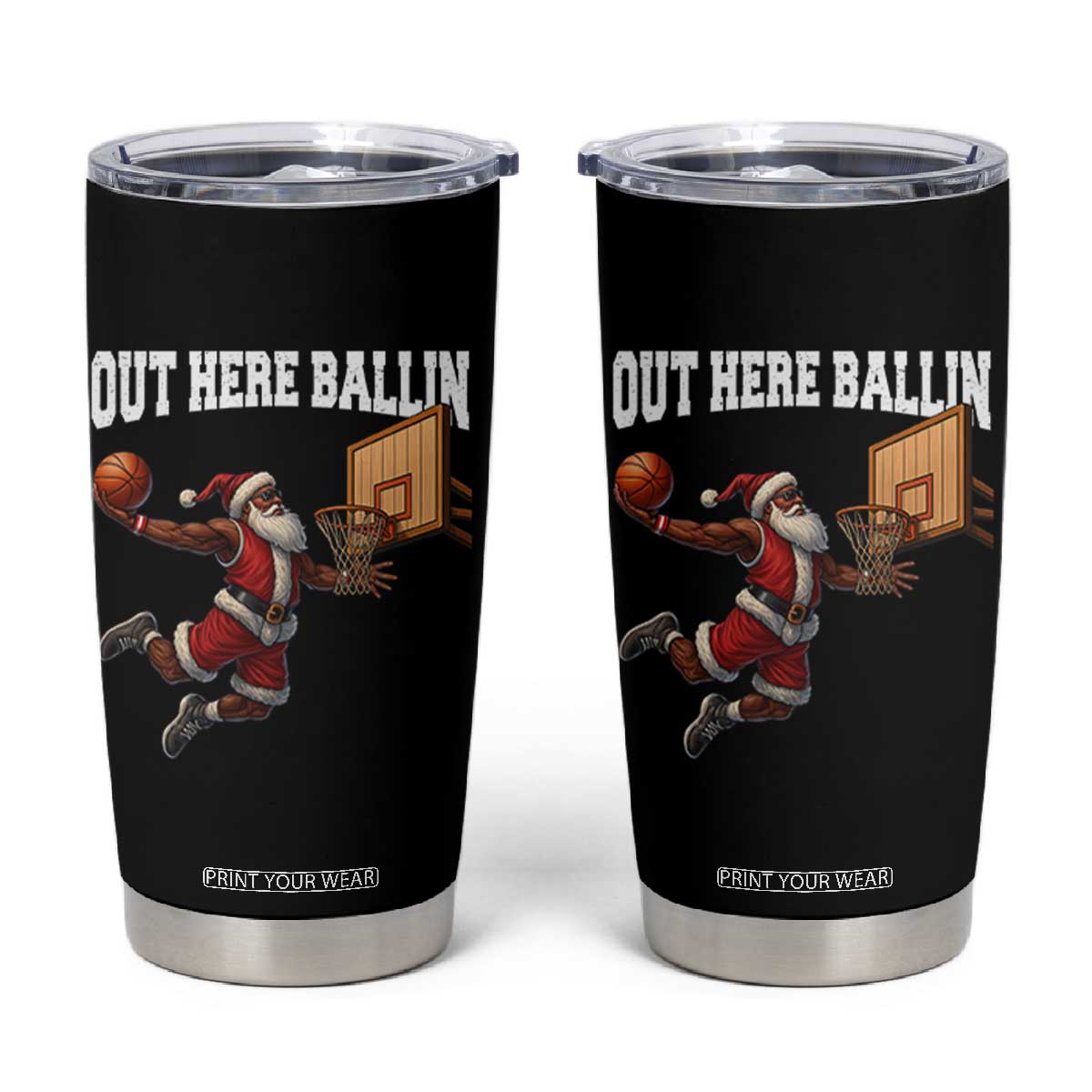 Funny Black Santa Christmas Basketball Tumbler Cup Out Here Ballin Xmas Santa Sport TS11 Black Print Your Wear