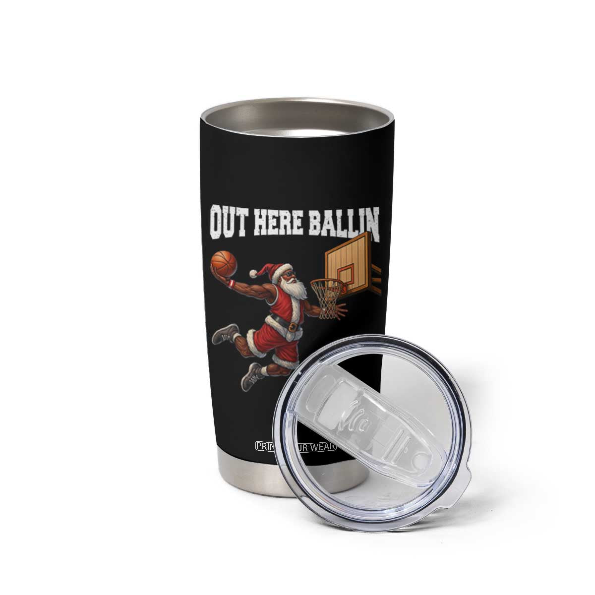 Funny Black Santa Christmas Basketball Tumbler Cup Out Here Ballin Xmas Santa Sport TS11 Print Your Wear