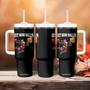Funny Black Santa Christmas Basketball Tumbler With Handle Out Here Ballin Xmas Santa Sport TS11 Print Your Wear