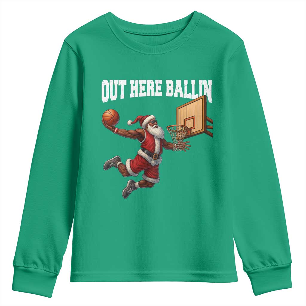 Funny Black Santa Christmas Basketball Youth Sweatshirt Out Here Ballin Xmas Santa Sport TS11 Irish Green Print Your Wear