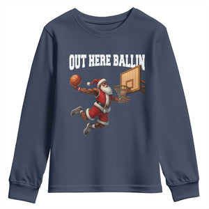 Funny Black Santa Christmas Basketball Youth Sweatshirt Out Here Ballin Xmas Santa Sport TS11 Navy Print Your Wear