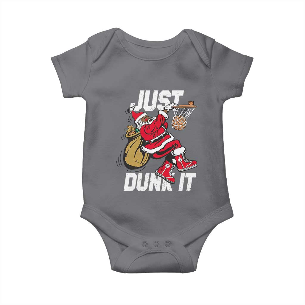 Funny Black Santa Christmas Basketball Baby Onesie Just Dunk It Xmas Sport TS11 Charcoal Print Your Wear