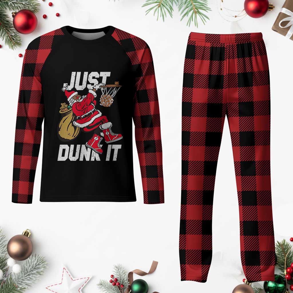 Funny Black Santa Christmas Basketball Plaid Pajama Set Just Dunk It Xmas Sport TS11 Buffalo Plaid Print Your Wear