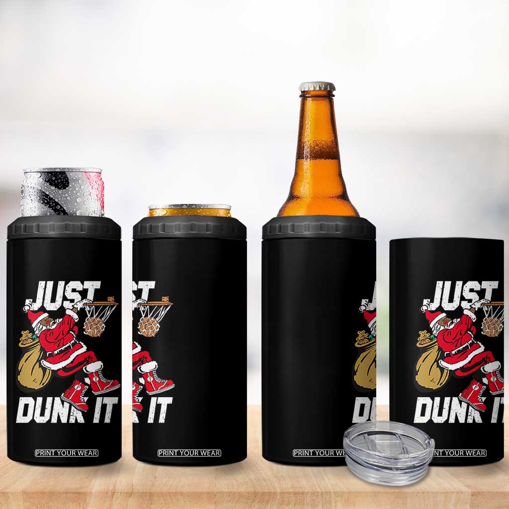 Funny Black Santa Christmas Basketball 4 in 1 Can Cooler Tumbler Just Dunk It Xmas Sport TS11 Print Your Wear