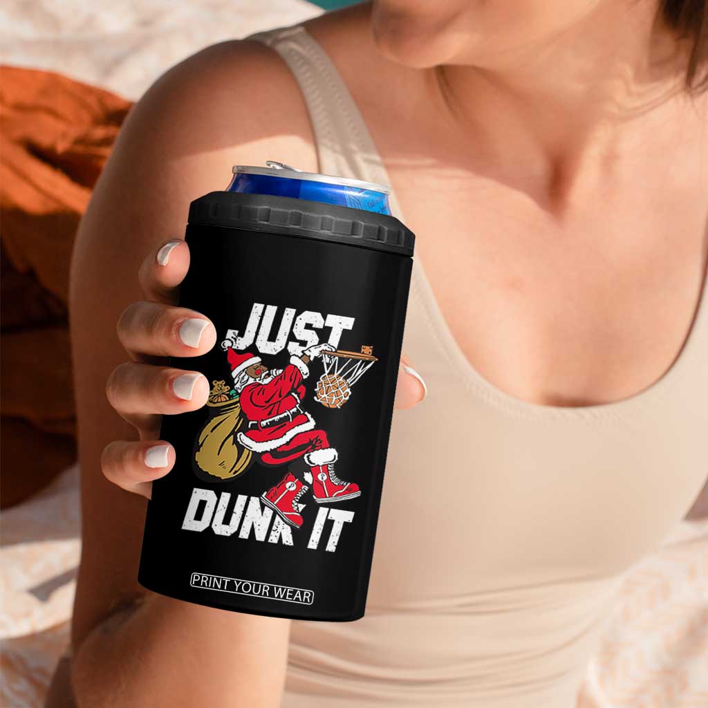 Funny Black Santa Christmas Basketball 4 in 1 Can Cooler Tumbler Just Dunk It Xmas Sport TS11 Print Your Wear