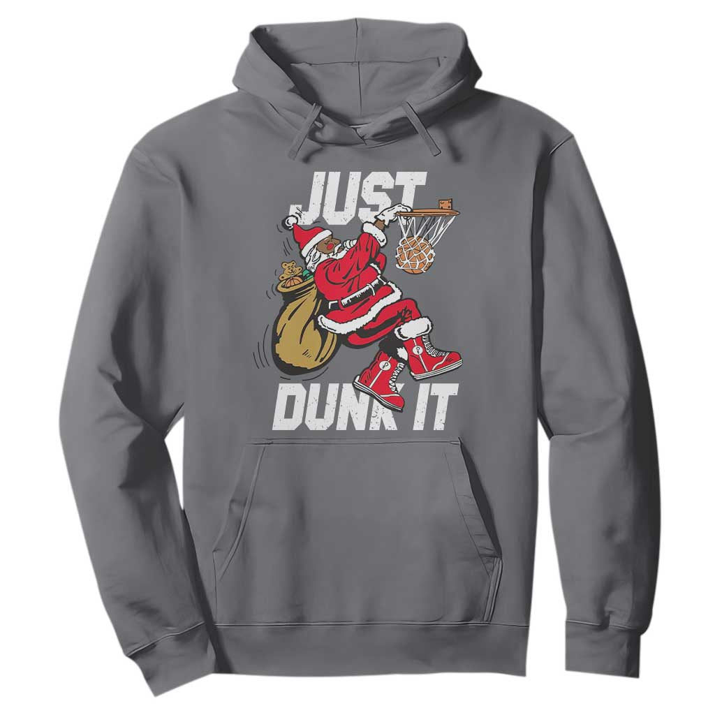 Funny Black Santa Christmas Basketball Hoodie Just Dunk It Xmas Sport TS11 Charcoal Print Your Wear