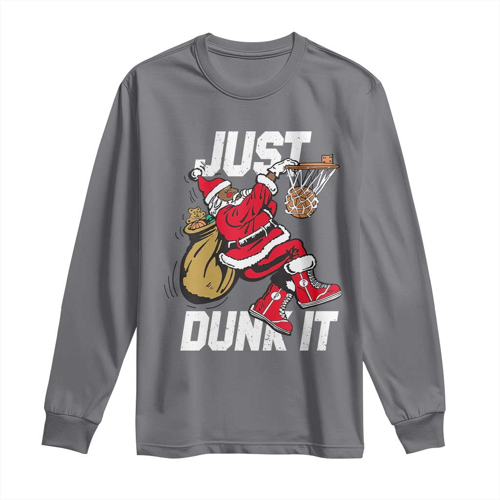 Funny Black Santa Christmas Basketball Long Sleeve Shirt Just Dunk It Xmas Sport TS11 Charcoal Print Your Wear