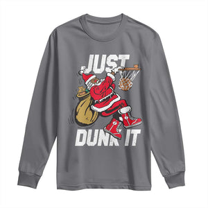Funny Black Santa Christmas Basketball Long Sleeve Shirt Just Dunk It Xmas Sport TS11 Charcoal Print Your Wear