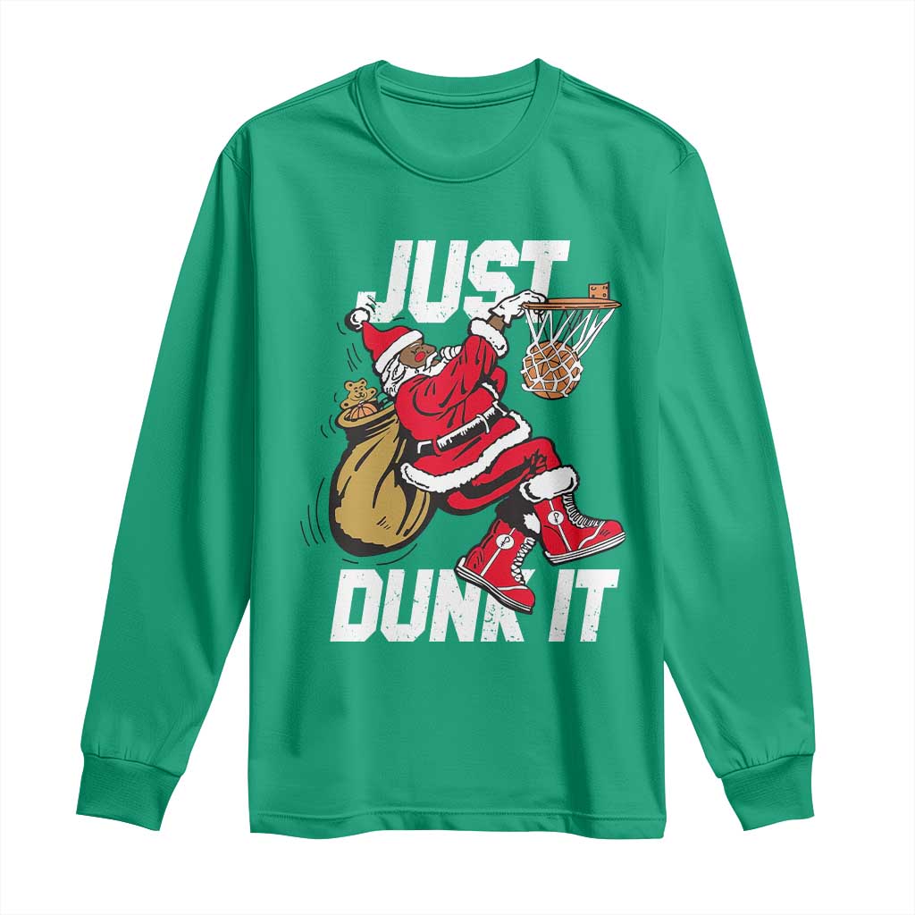 Funny Black Santa Christmas Basketball Long Sleeve Shirt Just Dunk It Xmas Sport TS11 Irish Green Print Your Wear