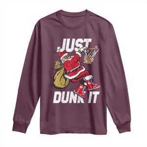 Funny Black Santa Christmas Basketball Long Sleeve Shirt Just Dunk It Xmas Sport TS11 Maroon Print Your Wear