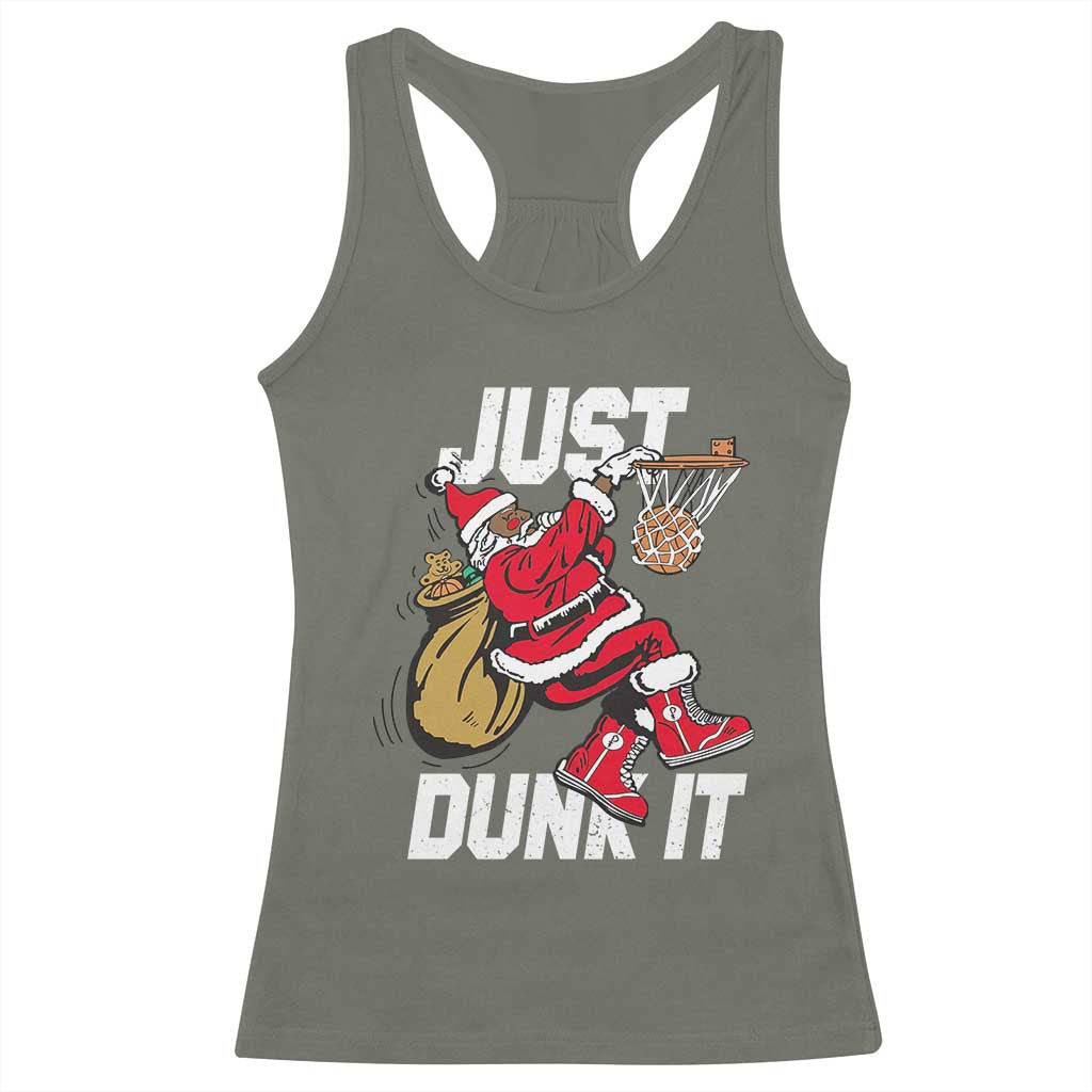 Funny Black Santa Christmas Basketball Racerback Tank Top Just Dunk It Xmas Sport - Print Your Wear