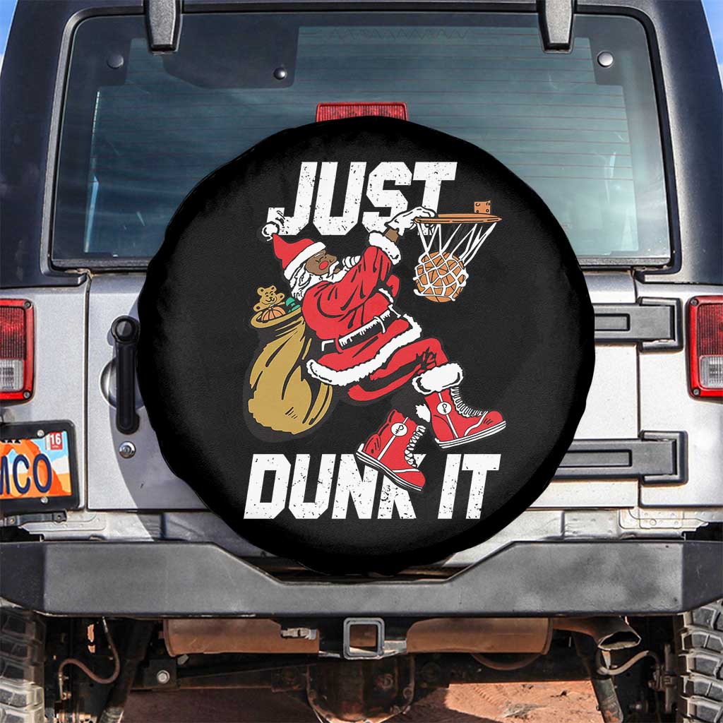 Funny Black Santa Christmas Basketball Spare Tire Cover Just Dunk It Xmas Sport TS11 No hole Black Print Your Wear